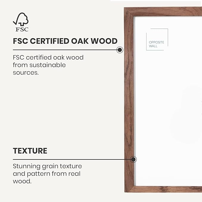 Opposite Wall - 12x16 in - Dark Solid Oak Wood Picture Frame - Lightweight, Versatile & Shatterproof - Wall Hanging Poster or Photo Frame - Wall Decor for Office, Gallery & Home - 2 Pack