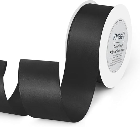Solid Color Double Faced Black Satin Ribbon 1-1/2" X 25 Yards Ribbons Use for Bows Bouquet, Gift Wrapping, Floral Arrangement