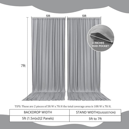 2 Panels Dark Gray Backdrop Curtain, 10 x 7 Feet Background Curtains for Parties, Weddings, Baby Showers, Bachelorette Halloween, Christmas Birthday Party Photoshoot Backdrop Curtains Decorations