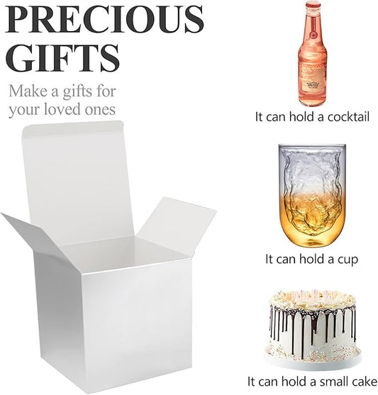 COTOPHER Small Gift Boxes 25 Pack 6x6x6 inches Silver Gift Boxes with Lids for Gifts, Crafting, Wedding Party Favor, Cupcake Boxes, Candy, Bridesmaids Proposal Box with Ribbons and Stickers