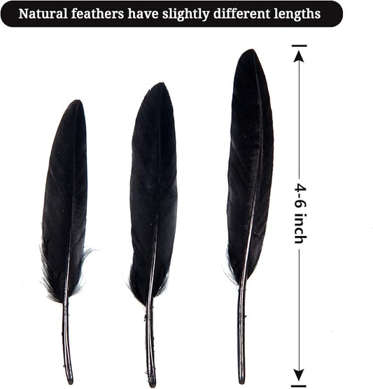 FeelfunFeather 120pcs Black Goose Cochettes Feather Natural Bulk 4-6 inch 10-15cm for Wedding Party Christmas Halloween Decorations DIY Crafts