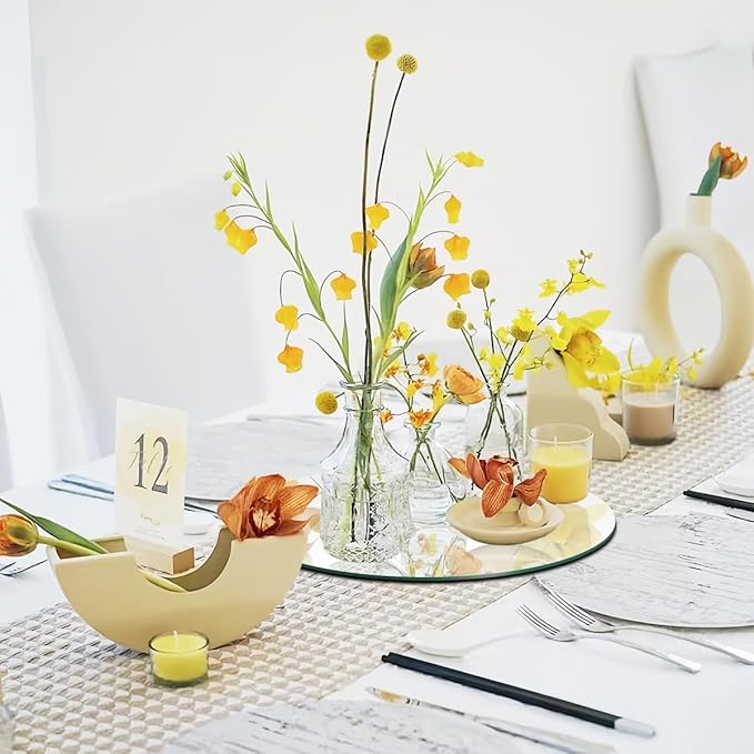9PCS Round Mirror Tiles for Centerpieces, 10inch Mirror Trays Flat Circle Mirrors for Tables Mirror Centerpieces, Circle Mirror Candle Plates for Table Centerpieces Wedding Party Centerpieces