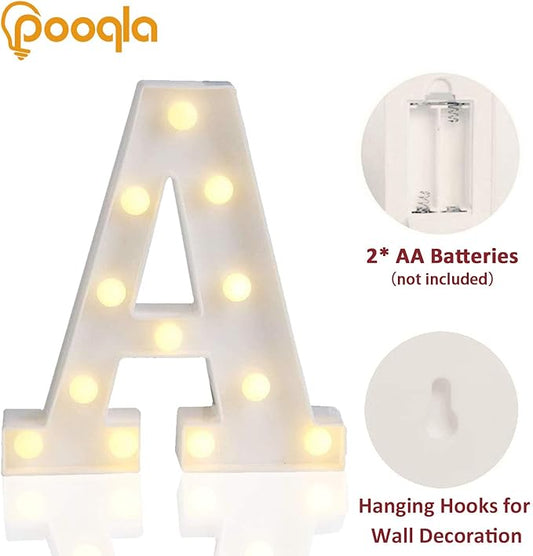 Pooqla LED Marquee Letter Lights Sign, Light Up Alphabet Letter for Home Party Wedding Decoration A