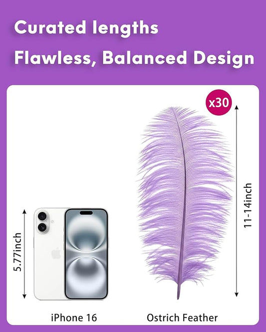 NEWONG 30pcs Light Purple Ostrich Feathers Natural Bulk 11-14inch(28-35cm) Vase Craft Wedding Home Party Centerpieces Christmas Day Decoration