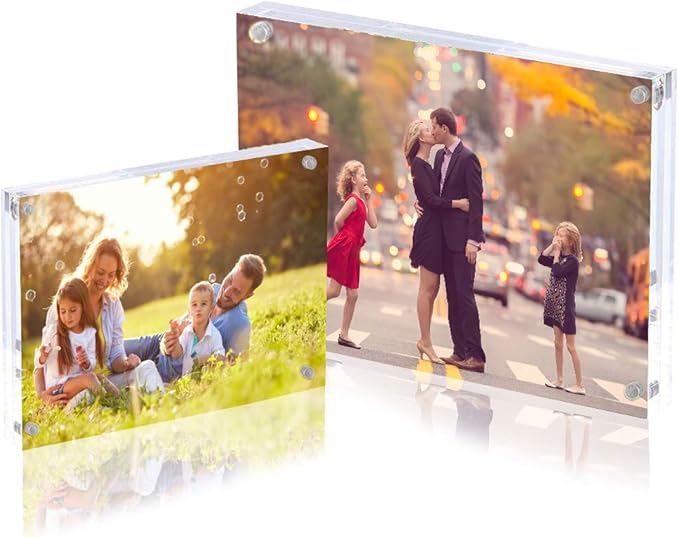 3 Pack 8x10 Acrylic Photo Frame, Clear Double Sided Magnetic Picture Frame 10mm Desktop Display with Stand- Free Soft Microfiber