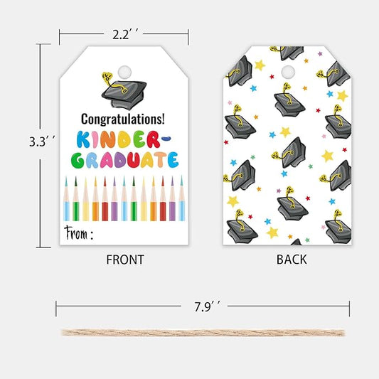 50 Pcs Kindergarten Graduation Gift Tags,Colorful Congratulations Gift Labels for Graduation Party Decoration Favors (Kinder, 2.2 * 3.5)