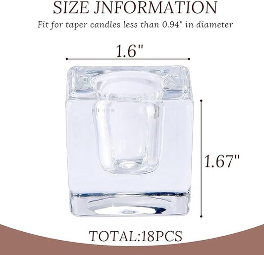 Glass Candlestick Holders Bulk for Taper Candles, Set of 18 Clear Glass Candle Holders for Family Party, Church and Wedding