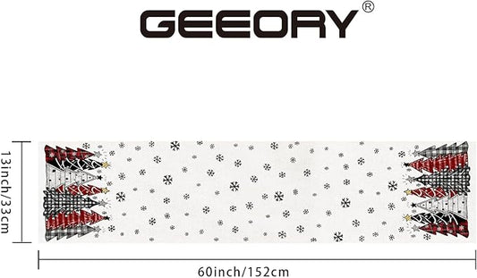 GEEORY Christmas Table Runner 13x60 Inch, Xmas Tees Snowflakes Holiday Decorative Farmhouse Table Decoration for Kitchen Dinning, Indoor Outdoor Dinner Party Decor ((Red & Black) GT165-60
