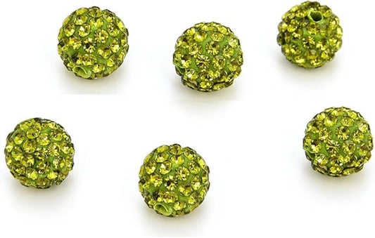 50pcs Adabele Grade A Suncatcher Crystal Rhinestone Pave Loose Beads 10mm Olivine Green Polymer Clay Disco Ball Spacers Compatible with Shamballa All Craft Jewelry Making DB10-17
