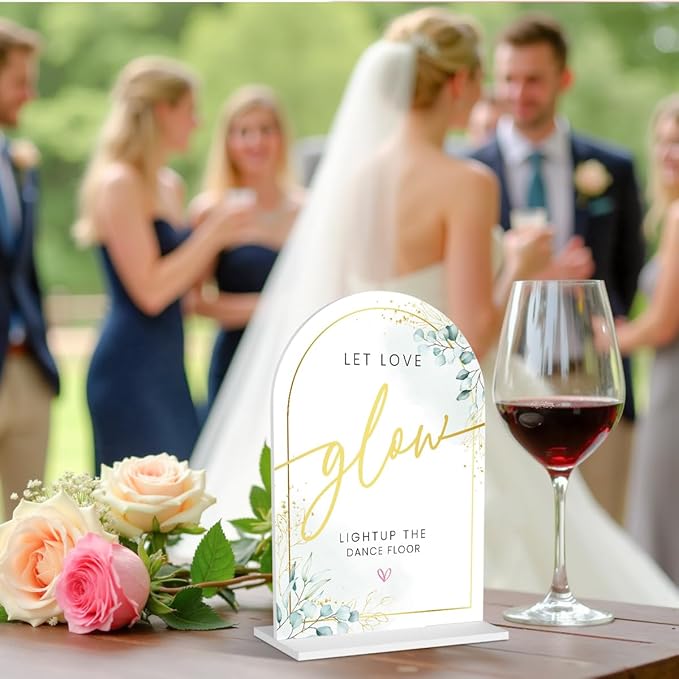 Acrylic Wedding Sign Set for Ceremony & Reception - 5x7 Inch White Guest Book, Let Love Glow Lightup The Dance Floor - Wedding Decor Bundle