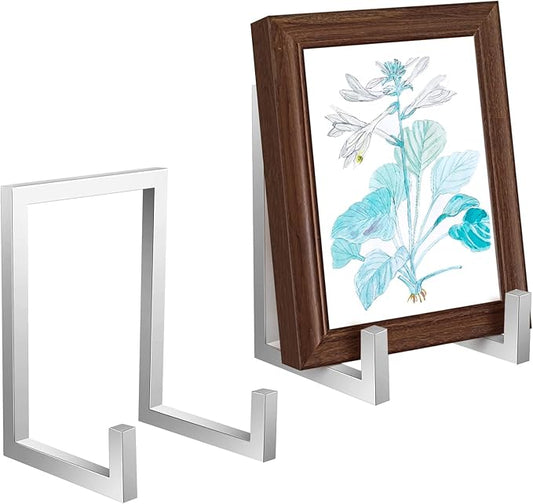 Sweetude 2 Pcs Large Plate Stands for Display Metal Frame Plate Holder Display Stand Decorative Table Top Easels for Picture, Book, Platter, Photo Easel (Silver,6 Inch)