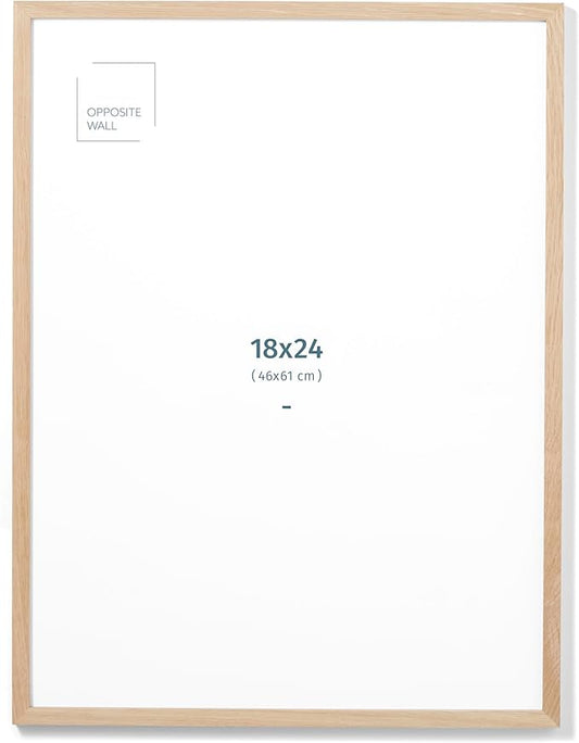 Opposite Wall - 18x24 in - Natural Solid Oak Wood Picture Frame - Lightweight, Versatile & Shatterproof - Wall Hanging Poster or Photo Frame - Wall Decor for Office, Gallery & Home
