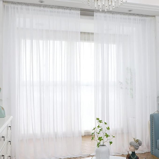 Window White Sheer Curtains 51.8x83.8 Inches Long 2 Panels Sheer Curtain Basic Rod Pocket Panel for Bedroom Children Living Room Yard Kitchen (White, 51.8" W x 83.8" L | 2 pcs)