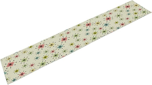 Mid Century Table Runner, Flag Retro Atomic Starburst 1950s Abstract Geometric Space Tabletop Decoration for Home Kitchen Restaurant Table Flag 13x60 Inch