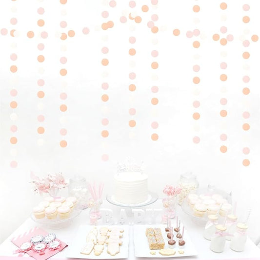 Peach-Pink White Party-Decorations Paper Garland - 52ft Princess Birthday Streamers Banner,Boho Bridal Baby Shower Bachelorette Wedding Hanging Supplies Decor Hugfond