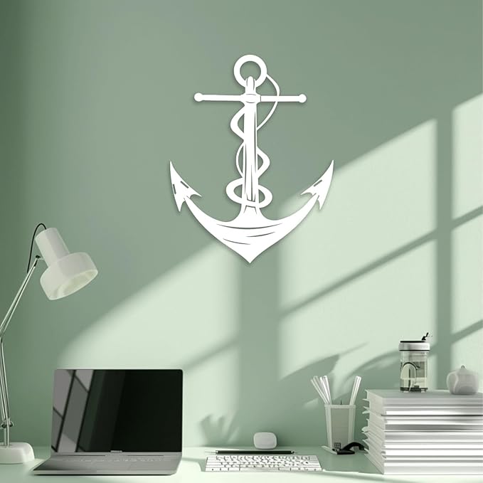 XXQ Anchor Metal Wall Decor, Anchor Metal Wall Art for Bedroom Living Room Dorm Antique Anchor Wall Decor Antique Metal Anchor Farmhouse Decor (Whhite, 35" x 53" / 90 x 135cm)