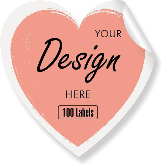 Personalized Labels - Custom Thank You Labels, Business Logo Stickers, 100 Heart Shaped (5"x5")
