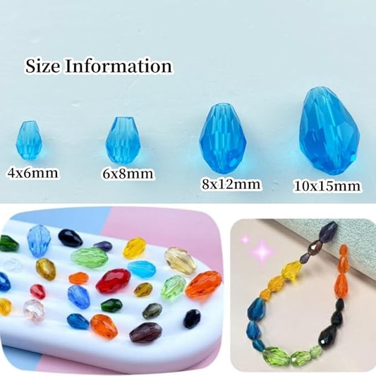 50pcs 10x15mm Teardrop Crystal Glass Beads Vertical Hole Faceted Glass Teardrop Spacer Beads for Bracelets Necklace Earring DIY Jewelry Making Craft(Lake Blue)