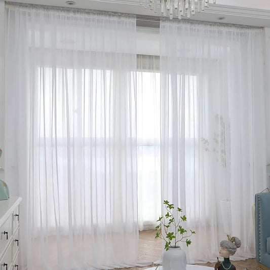 Window Ivory Sheer Curtains 95 Inches Long 2 Panels Sheer Curtain Basic Rod Pocket Panel for Bedroom Children Living Room Yard Kitchen (Ivory, 52" W x 95" L | 2 pcs)