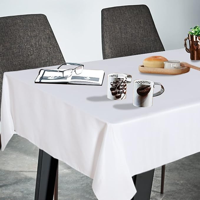 Fitable Rectangle Tablecloth Stain and Wrinkle Resistant Washable Polyester Table Cloth for Buffet Parties and Camping (60x84 inch, White)
