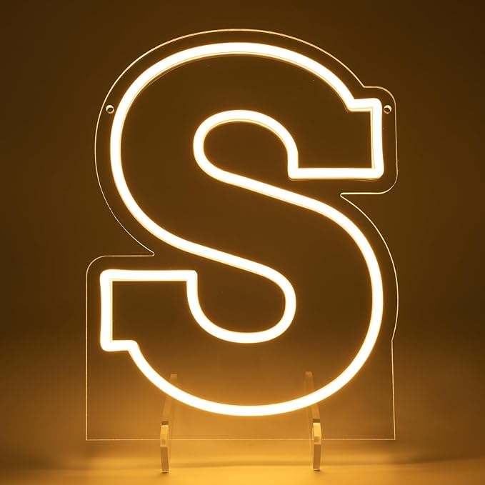 Light Up Letters S, Led Marquee Letter Lights Neon Sign, 13.9" Height Decorative Lighted Alphabet Number, Battery/USB Powered Led Letters Lights for Wedding, Birthday, Party, Christmas or Home Decor