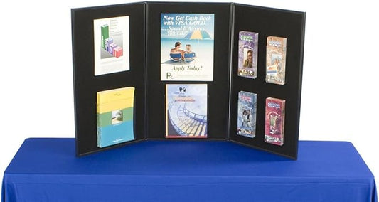 3-Panel Tabletop Display Board, 54 x 30 - Black and Gray Hook & Loop-Receptive Fabric, for Exhibitions and Trade Shows