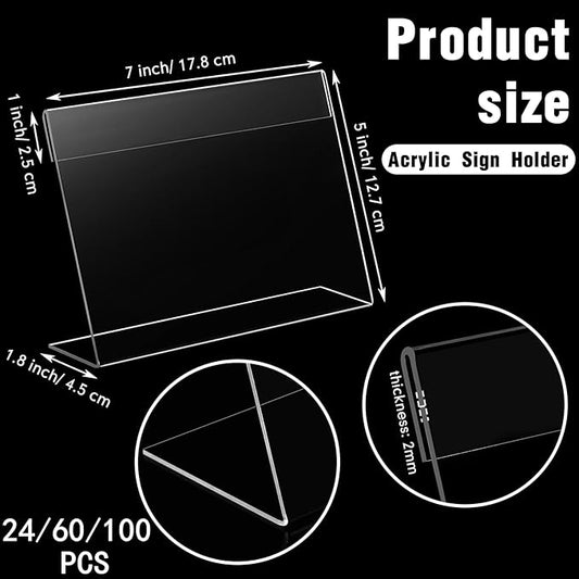 Vicenpal 6 Pcs 7x5 Inch Clear Acrylic Sign Holder Plastic L-shape Vertical Menu Stand, Picture Photo Frames, Table Paper Holder, Flyer Sign Display Stand for Restaurants, Store, Office, Wedding