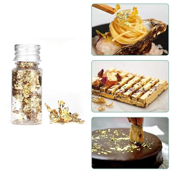 Lwuey Decorating Flakes, Gold Leaf Cake Decoration Flake Goldlen Toppers Gilding Foil Decor Imitation Metallic Decorative Drink Cooking Chocolates Cakes Drinks Dessert Cupcake Makeup 4PCS