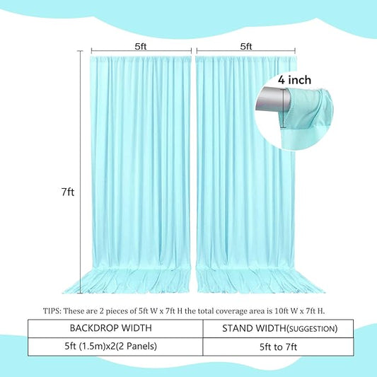 2 Panels Lake Blue Backdrop Curtain, 10 x 7 Feet Background Curtains for Parties, Weddings, Baby Showers, Bachelorette Halloween, Christmas Birthday Party Photoshoot Backdrop Curtains Decorations