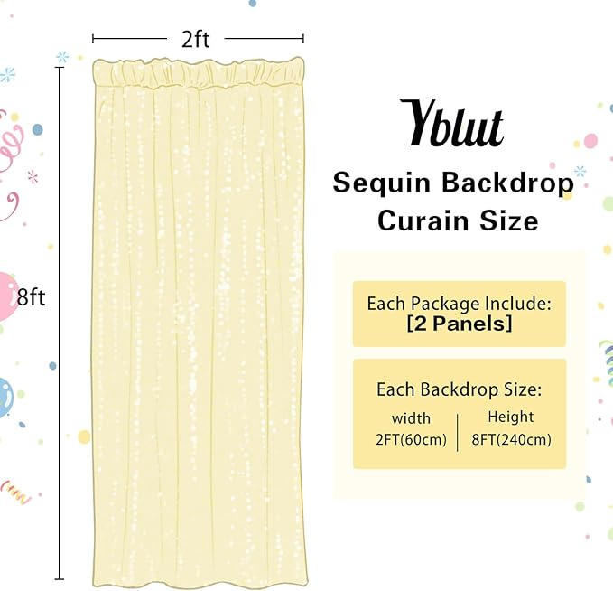 Gold Sequin Backdrop Curtain 4 Pieces 2FTx8FT Glitter Photography Backdrop for Party Wedding Birthday Christmas Decorations