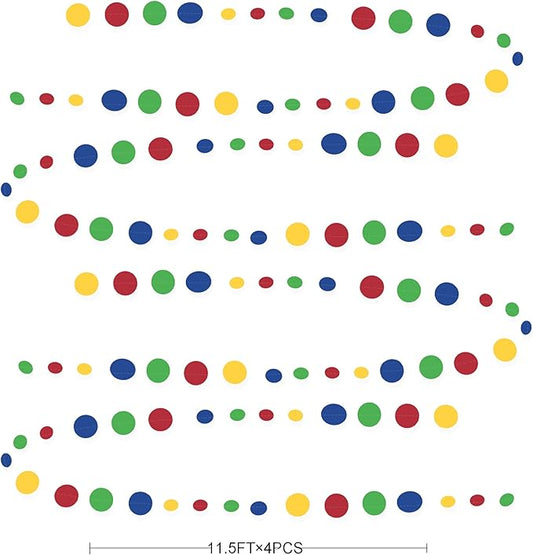 Super Mario Party Decorations Circle Dot Garland Red Blue Yellow Green Hanging Paper Polka Dot Streamer for Birthday Baby Shower Wedding Bridal Shower Carnival Circus Clown Fiesta Party Supplies