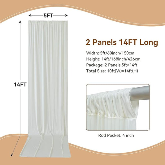 10×14ft Wrinkle Free Ivory Backdrop Curtain, Soft Silky Easy to Drape Cream Wedding Drapes for Backdrop, 2 Panels 5×14ft Photo Backdrop Curtains for Parties Birthday Photography Background Cloth