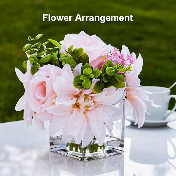 Enova Floral Set of 4 Cube Glass Vase, 5x5X5 Inch Glass Flower Vase Planter, Floating Candle Holders, Clear Square Glass Vases, Table Decorative Vase for Wedding Centerpieces, Home Office Décor