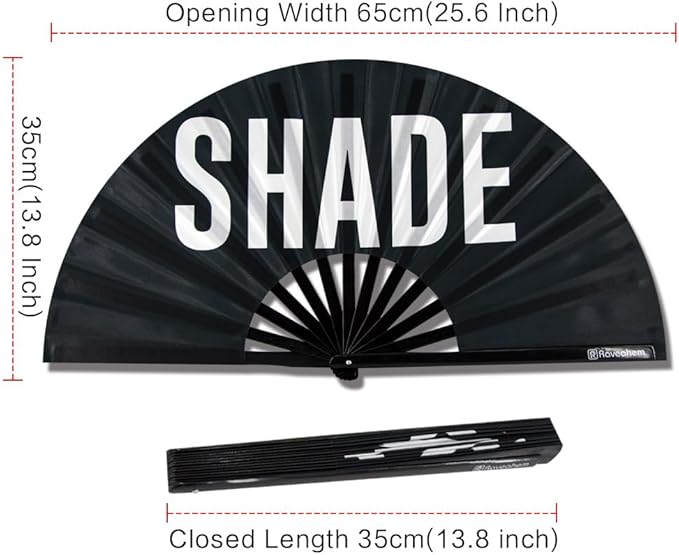 UV Glow Rave Fan, Bamboo Folding Clack Hand Fans Foldable for Men Women, Boots on the Ground Poping Fan for EDM Festival Line Dance Decoration, (Shade Pattern, Large 13")