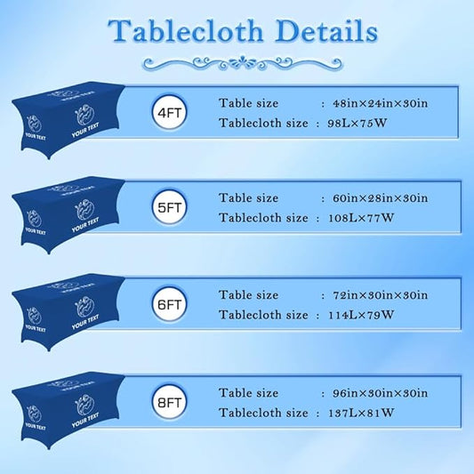 Custom Table Cloth with Business Logo 4FT 5FT 6 FT 8 FT Spandex Customized Table Cover Stretch for Tradeshow Events Birthday Wedding Anniversary Mantel Personalized Table Cloth (5FT)