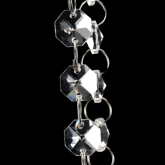 JOIKIT 52 Feet K9 Crystal Garland Strands, 14mm Crystal Chandelier String Beads Chain Clear Octagon Prism Diamond String for Decorations, Lamp, Wedding, Lobby