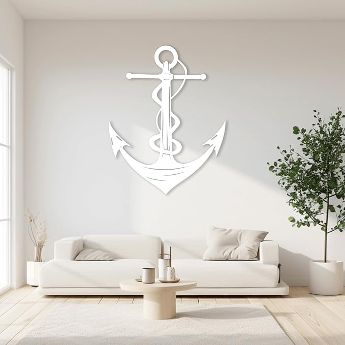 XXQ Anchor Metal Wall Decor, Anchor Metal Wall Art for Bedroom Living Room Dorm Antique Anchor Wall Decor Antique Metal Anchor Farmhouse Decor (Whhite, 35" x 53" / 90 x 135cm)