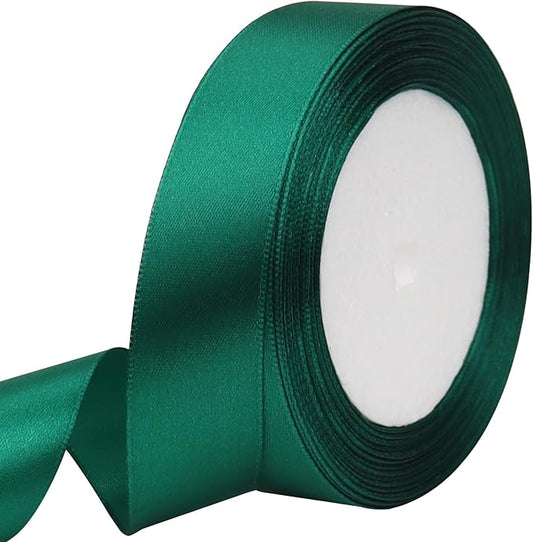 Dark green Solid Satin Ribbon 1 Inch 25 Yards Solid Polyester Fabric Ribbon for Gift Wrapping Wedding Christmas Baby Shower Birthday Party Decoration Handmade Immortal Flower Craft