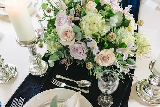 Velvet Table Runner, 10ft Luxurious Wedding Reception Decorations Soft Velvet Fabric Table Linen Overlay for Party (20 x 120 inch, Navy)