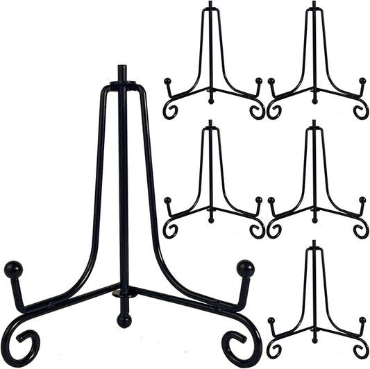 6PCS Premium Black Iron Plate Stands for Display 4 Inch, Decorative Solid Metal Plate Holders for Displaying, Mini Easel, Frame, Book, Card, Plaque, Bowl, Picture Stands for Display