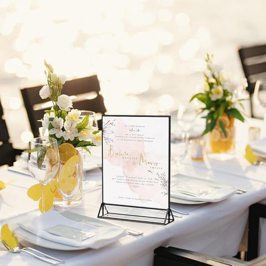 Acrylic Sign Holder 8.5X11 Clear Sign Holder,Double Sided Flyer Holder, Table Menu Holder Display Stand for Wedding Table Number Black (6pcs)