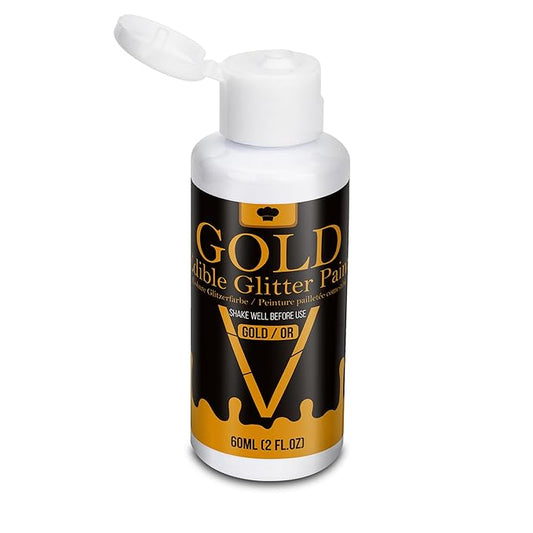 Edible Glitter Paint - 2 fl.oz / 60ml Food Safe Edible Gold Paint for Halloween Cake Decorating, Chocolate, Cocktail, Cupcakes - Gold Food Coloring Liquid Luster Dust for Candy, Drinks, Baking