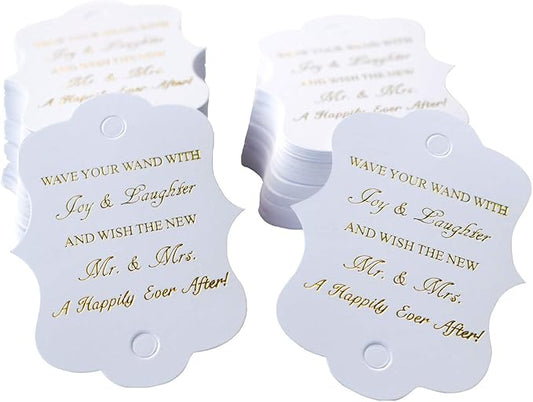 Kingsnow 100 Pack Wedding Ribbon Wand Favor Tags, Ribbon Wands Send Off Tag Exit Wand Tags for Wedding Wands