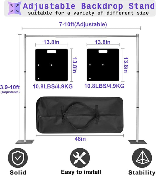 Backdrop Stand Heavy Duty 10x10Ft, Adjustable Metal Frame Pipe and Drape,Background Stand for Wedding Birthday Party Decorations