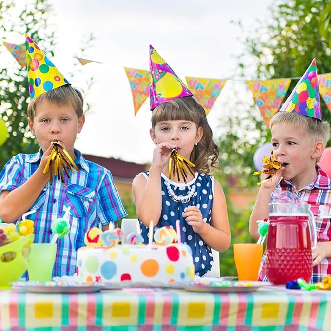 24pcs Party Blowers,Gilding Noisemakers Party Blowouts Squawkers Fringed Noise Maker,Birthday Noisemakers Birthday Blow Horns Party Whistles (Black and gold)
