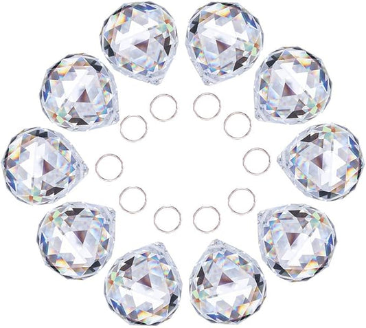Crystalsuncatcher 10pcs Crystal Glass Ball Chandelier Prisms Pendants Parts Rainbow Crystal Suncatcher DIY Parts (20mm,Clear)