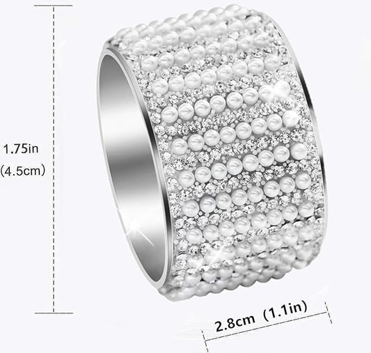 Diamond Pearls12cs Napkin Rings Rhinestone Crystal Glass Framed Napkin Holder Handmade Serviette Buckles for Christmas, Easter, Thanksgiving Day Wedding Banquet Home Party Decoration Dining Table