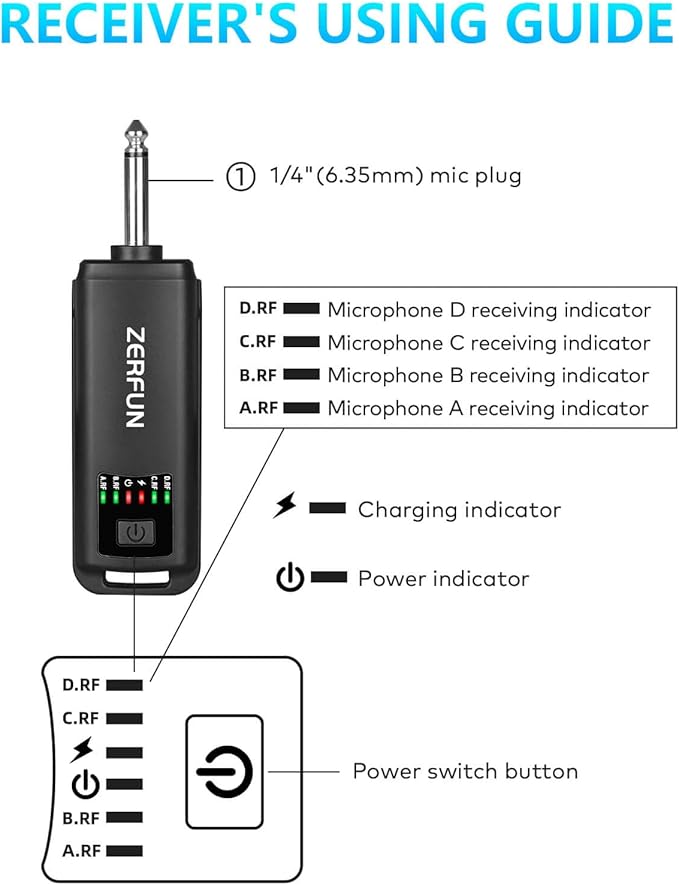 4 Rechargeable Wireless Microphones, Pro Handheld Cordless Mics System with Echo Treble BASS VOL Control for Karaoke Singing Church Party, 1/4'' Output, Grey&Red