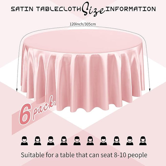 6 Packs Satin Tablecloth 120 Inch Rose Gold Round Table Cloth Silk Tablecloth Smooth Fabric Overlay Satin Table Cover Decoration for Wedding Party Banquet Events