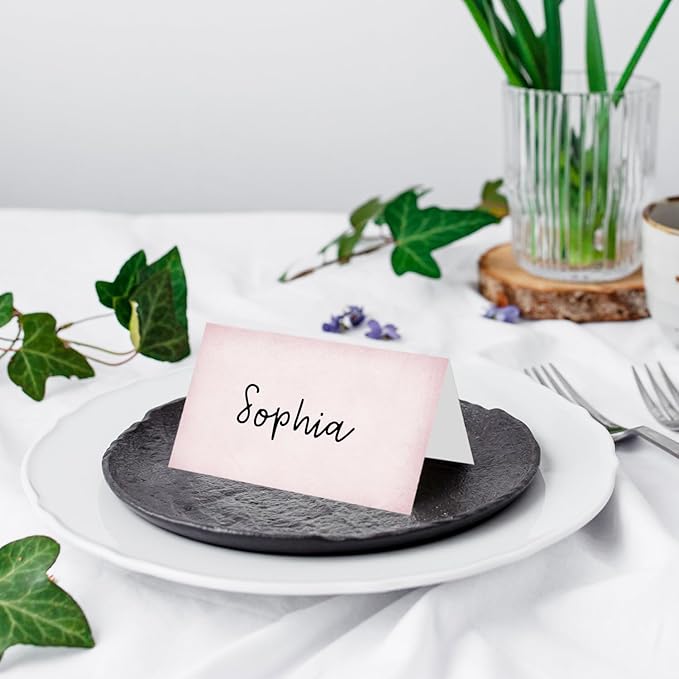 25 Pack Vintage Pink Place Cards, Editable Name Cards for Table Setting, Tent Cards Food Label for Dinner Party, Bridal Shower, Wedding, Baby Shower and Events -T35